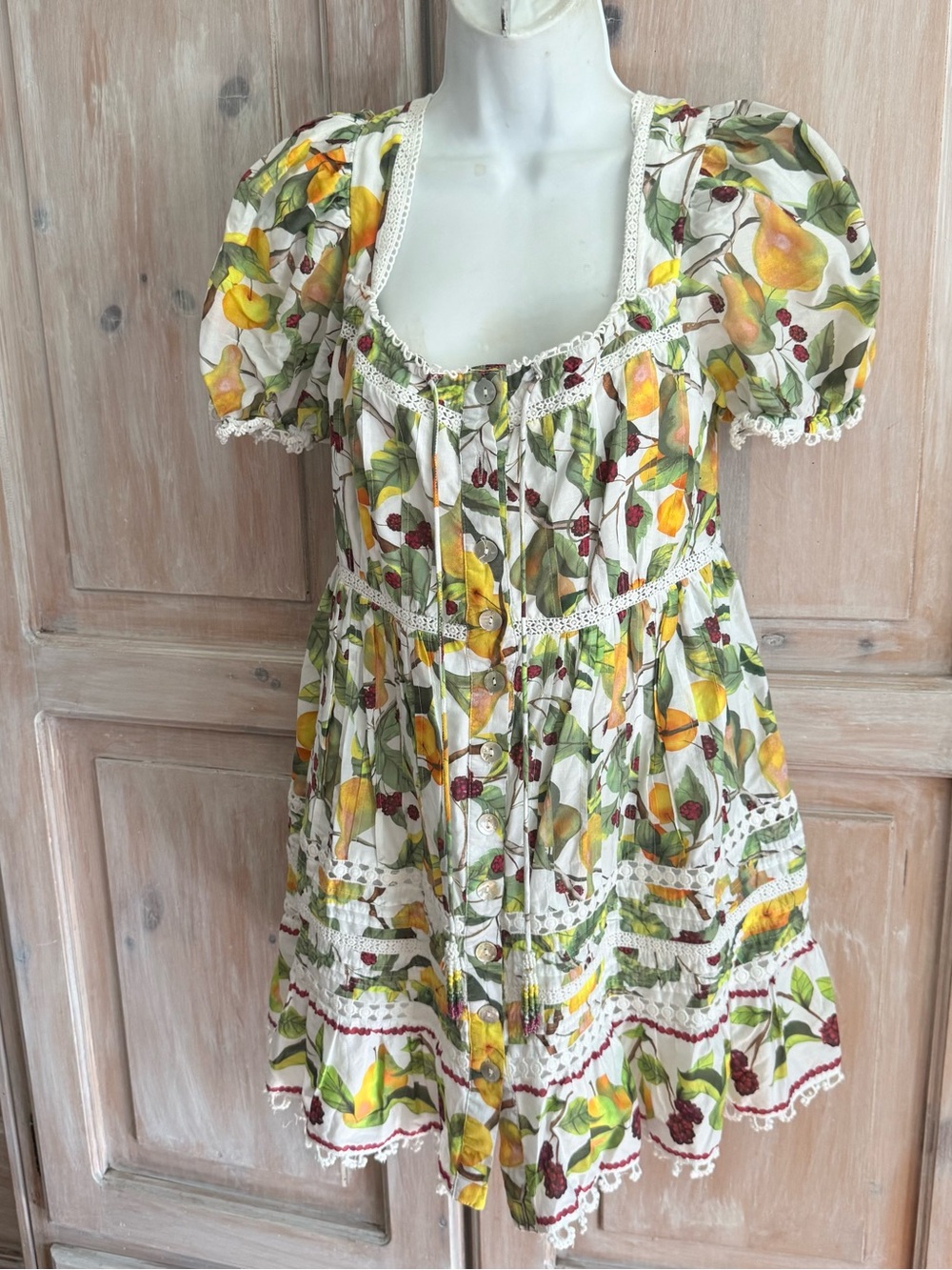 FARM Rio White Lemon-Print Puff-Sleeve Mini Dress Women’s Small - Picture 8 of 12